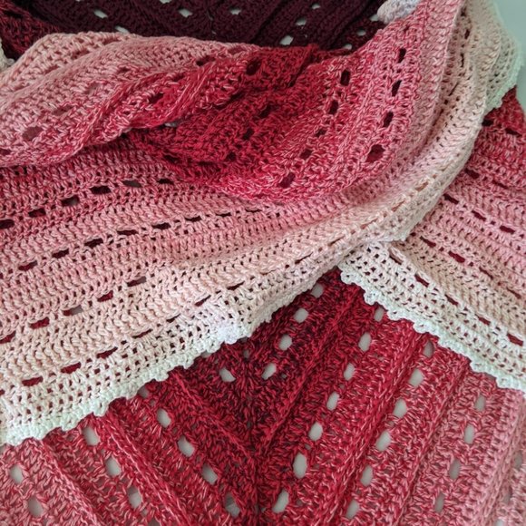 Handmade Crochet Gradient Red Soft Shawl. - Picture 3 of 5